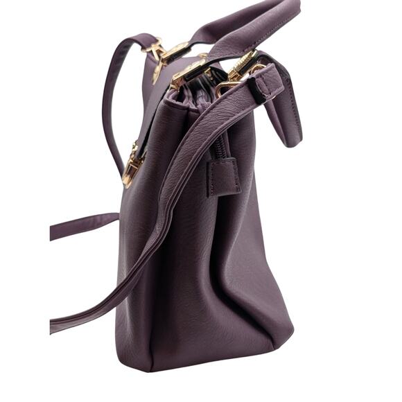 Dasein Purple Leather Gold Tone Metal Three Large Compartment Satchel Handbag - Picture 7 of 14